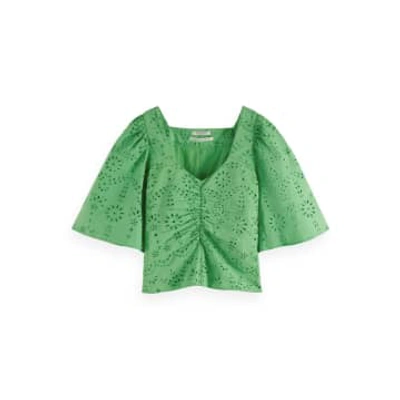 Shop Scotch & Soda Bright Parakeet Ruched Front Flutter Sleeve Top