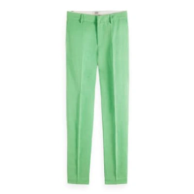 Shop Scotch & Soda Bright Parakeet Lowry Mid Rise Slim Summer Event Trousers In Green