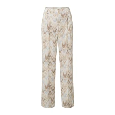 Shop Yaya Pearl Blue Dessin Printed Trousers With Pockets Zip Fly And Pleat Detail
