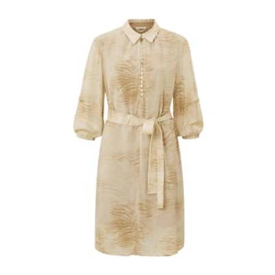 Shop Yaya Summer Sand Dessin Dress With Long Balloon Sleeves And Buttons In Neutrals