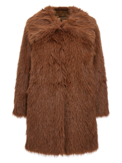 Shop Pinko Fur Effect Pea Coat In Brown