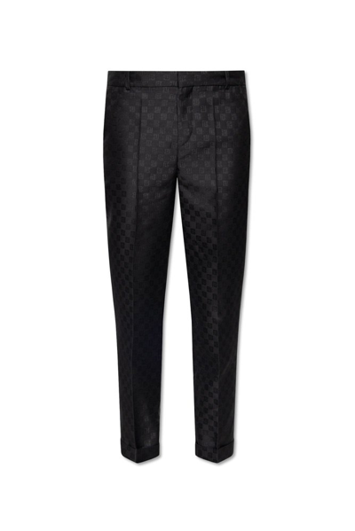 Shop Balmain Straight Leg Mini Monogrammed Trousers In Black