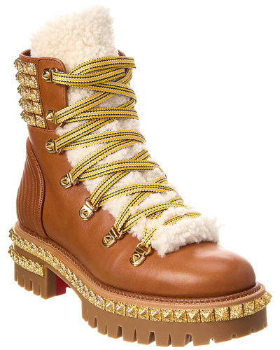 Shop Christian Louboutin Yeti Donna Leather & Shearling Bootie In Brown