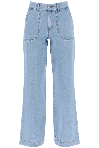 Shop Apc 'seaside' Jeans With Wide Leg In Blue