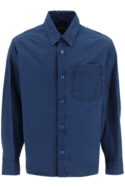 Shop Apc Cotton Canvas 'basile' Overshirt In Blue