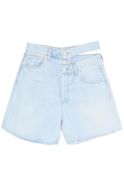 Shop Agolde Cut-out Waistband Denim Shorts In Blue