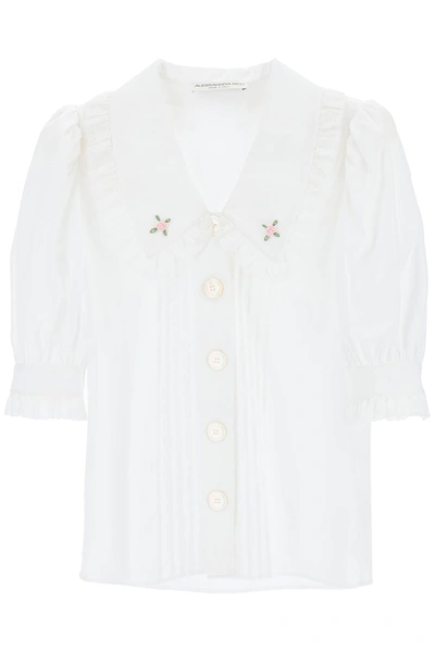 Shop Alessandra Rich Short-sleeved Shirt With Embroidered Collar In Blue