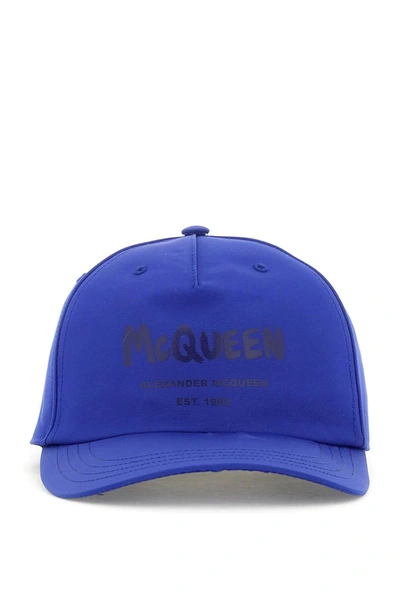 Shop Alexander Mcqueen 'mcqueen Graffiti' Baseball Hat In Blue