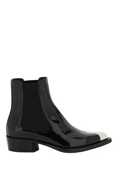 Shop Alexander Mcqueen Punk Chelsea Ankle Boots In Patent Leather In Black