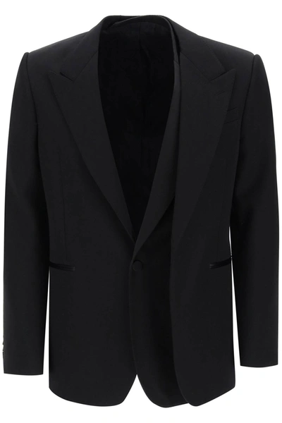 Shop Alexander Mcqueen Trompe L'oeil Jacket In Grain De Poudre In Black