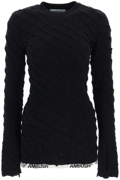 Shop Ambush Monogram Knit Long Sleeve Top In Black