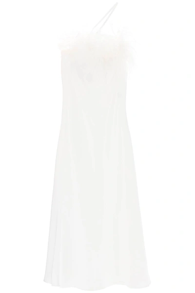 Shop Art Dealer 'ember' Maxi Dress In Satin With Feathers In White