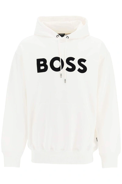Shop Hugo Boss 'sullivan' Flocked Logo Hoodie In Black