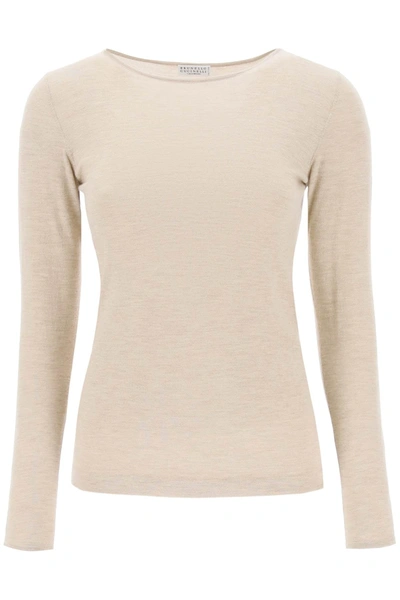 Brunello Cucinelli Cashmere Blend Boat Neck Sweater In Beige