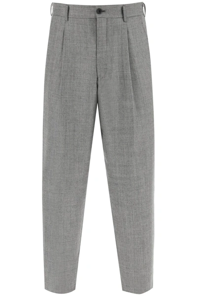 Shop Comme Des Garçons Homme Deux Cropped Light Wool Pants In Grey