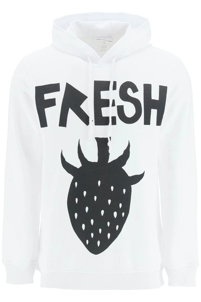 Shop Comme Des Garçons Shirt Hoodie With Strawberry Print In White