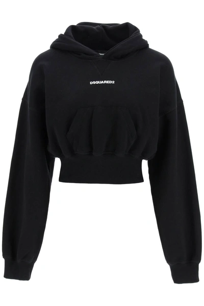 Shop Dsquared2 Cropped Hoodie With Baseball Cap In Black