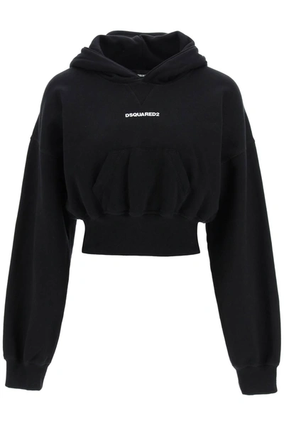 Dsquared2 Cropped Hoodie With Baseball Cap In Black