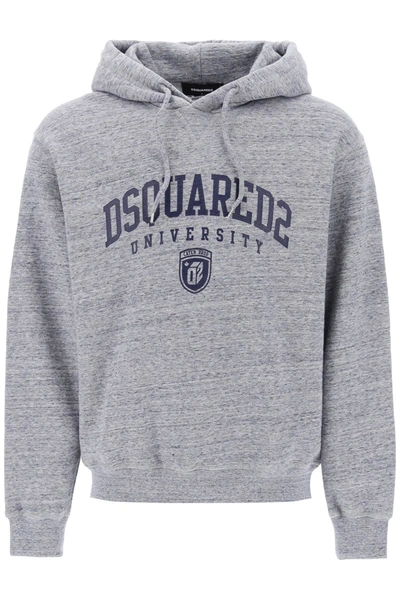 Shop Dsquared2 Logo Print Melange Hoodie In Grey