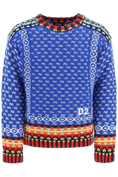 Dsquared2 Intarsia-knit Logo-embroidered Jumper In Blue