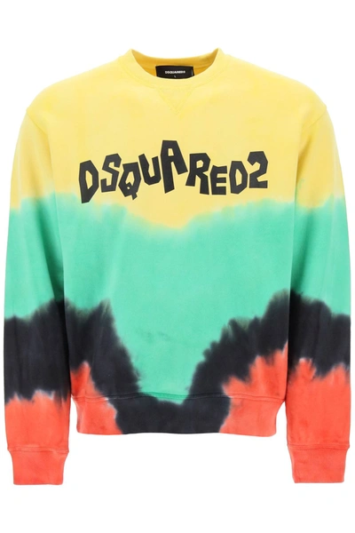 Dsquared2 Tie-dye Crew-neck Sweatshirt With Logo Print In Multicolor