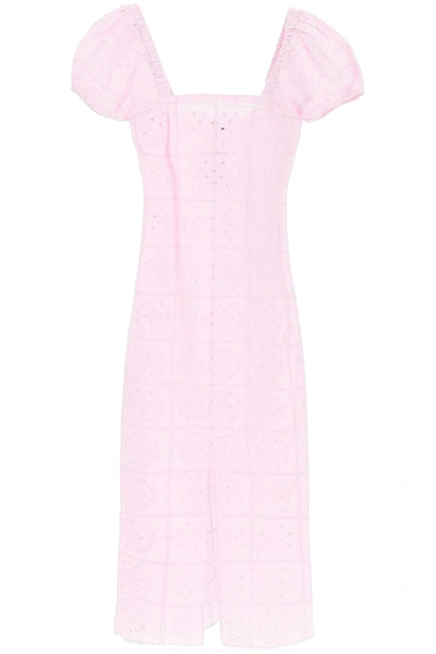 Shop Ganni Broderie Anglaise Maxi Dress In Pink