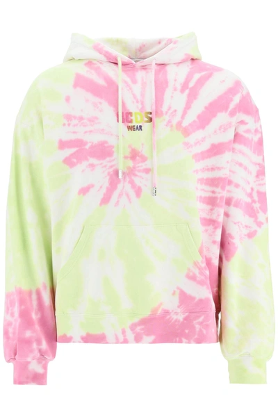 Shop Gcds Glitter Logo Tie-dye Hoodie In Multicolor