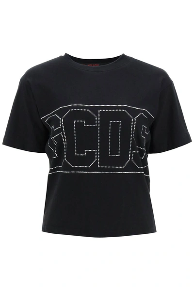 Shop Gcds Rhinestone Logo T-shirt In Black