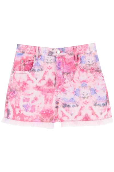Shop Marant Etoile Isabel  'lesia' Tie-dye Denim Shorts In Pink