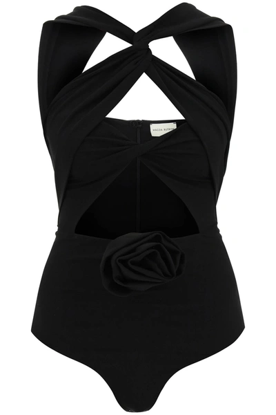 Shop Magda Butrym Cut-out Bodysuit With Rose Applique In Black