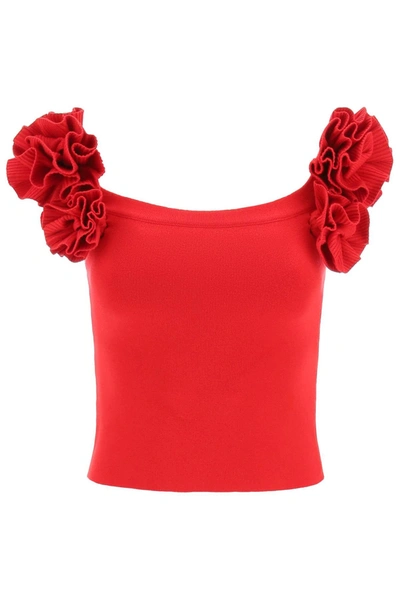 Shop Magda Butrym Fitted Top With Roses In Red