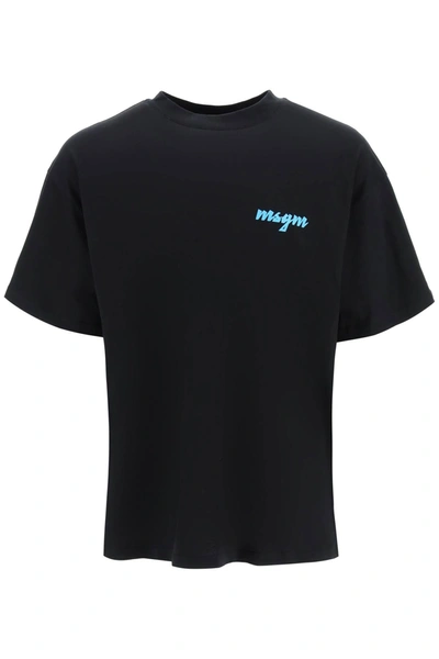 Shop Msgm Raised Logo Print T-shirt In Black
