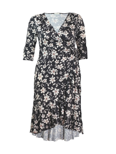 Shop Kiyonna Women's Flirty Flounce Wrap-dress In Midnight Petals