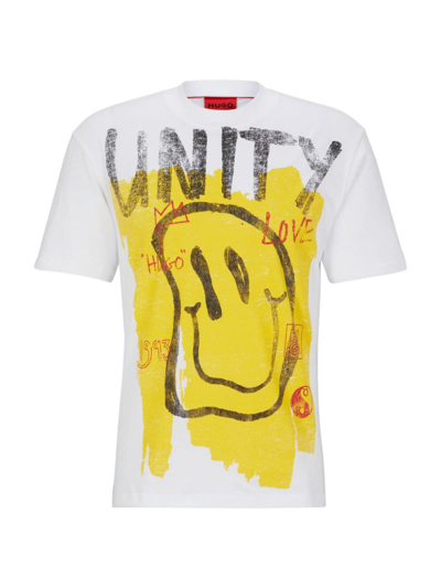 Shop Hugo Men's Cotton-jersey T-shirt With Doodle Motifs In White