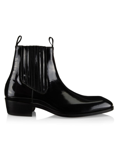Shop Tom Ford Men's Patent Leather Chelsea Boots In Black