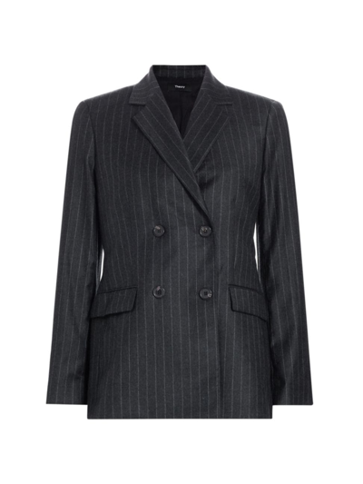Shop Theory Women's Pinstripe Wool Double-breasted Jacket In Charcoal Multi