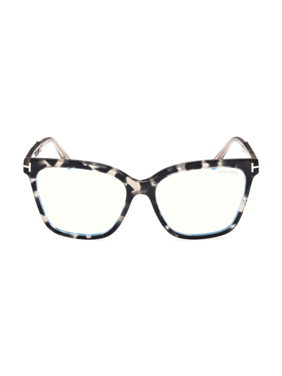 Shop Tom Ford Women's 56mm Square Blue Block Glasses In Vintage Black Havana