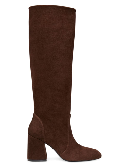Shop Stuart Weitzman Women's Flareblock 85mm Suede Knee-high Boots In Walnut