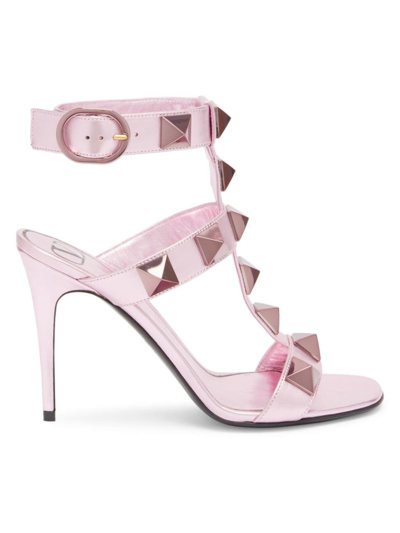 Shop Valentino Women's Romanstud Leather Sandals In Giacinto