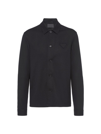 Shop Prada Men's Wool Blend Shirt In Black