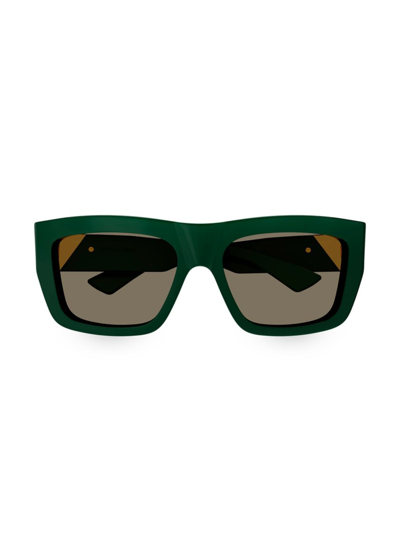 Shop Bottega Veneta Women's Triangle 57mm Rectangular Sunglasses In Green