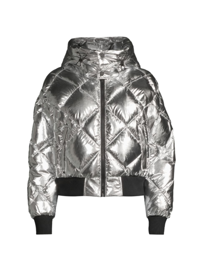 Shop Moose Knuckles Women's Bankhead Bomber Metallic Jacket In Silver