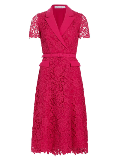 Shop Self-portrait Women's Belted Lace Midi-dress In Pink