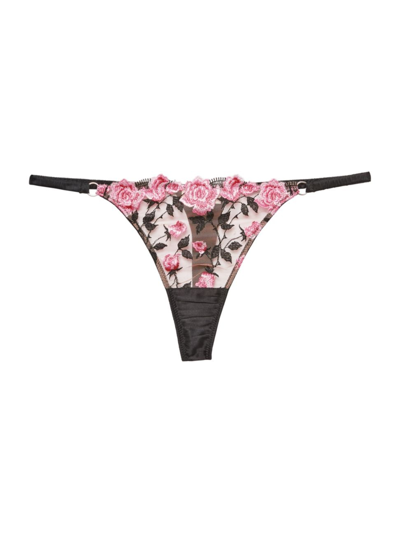 Shop Fleur Du Mal Women's Roses And Thorns Embroidery Thong In Black
