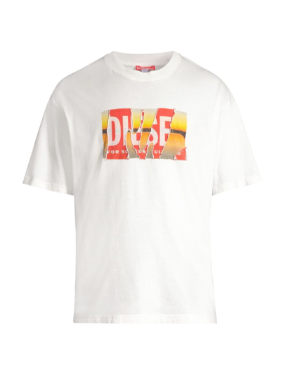 Shop Diesel Men's Logo Cotton T-shirt In White