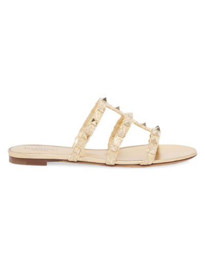 Shop Valentino Women's Rockstud Leather Caged Sandals In Naturale Gold