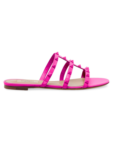 Shop Valentino Women's Rockstud Patent Leather Slides In Pink