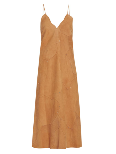 Shop Chloé Women's Leather Patchwork Midi-dress In Brown