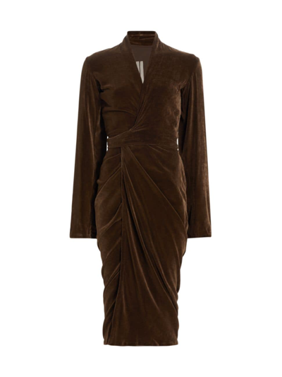 Shop Rick Owens Women's Long-sleeve Velvet Wrap Midi-dress In Brown
