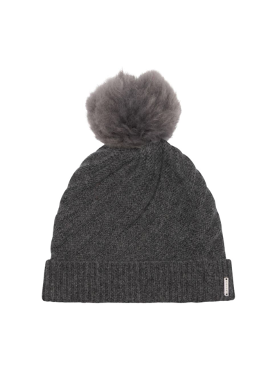 Shop Gorski Women's Cashmere Knit Hat With Toscana Lamb Pompom In Anthracite